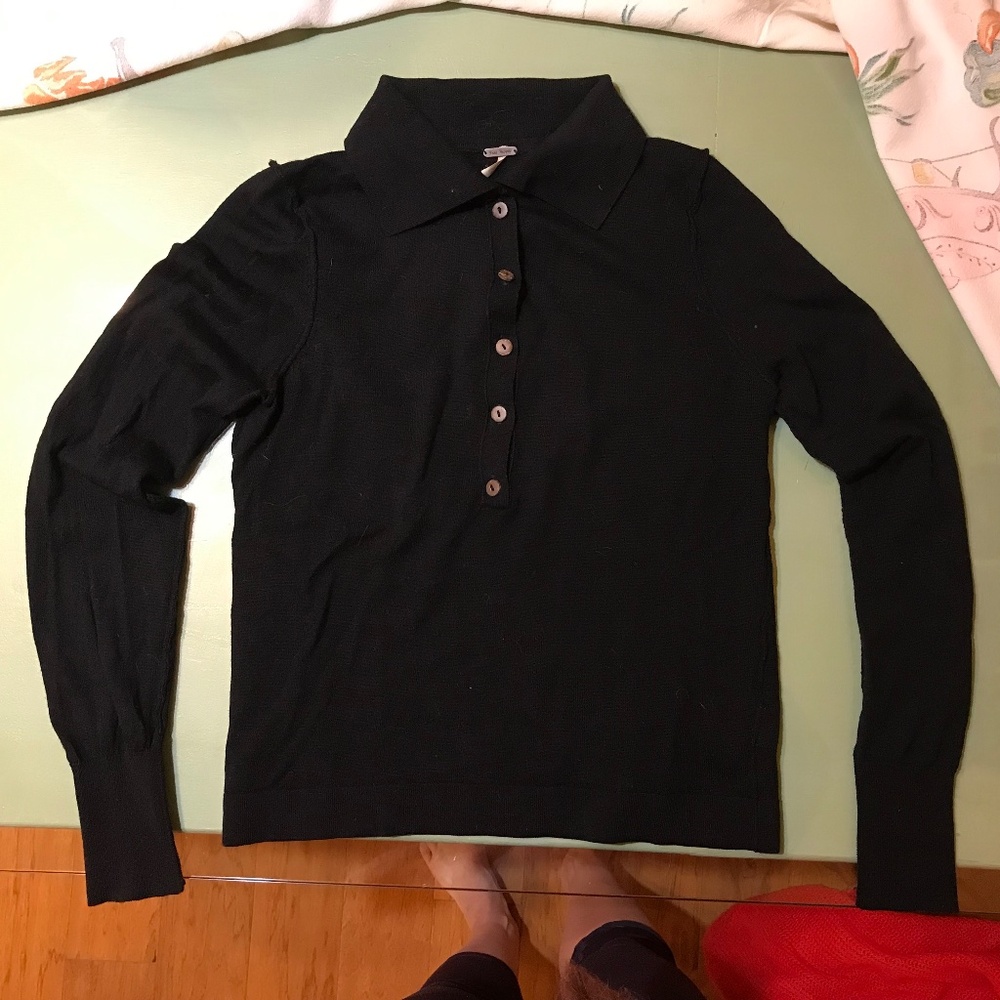 Free People Lightweight Black Merino Wool Sweater, Size M